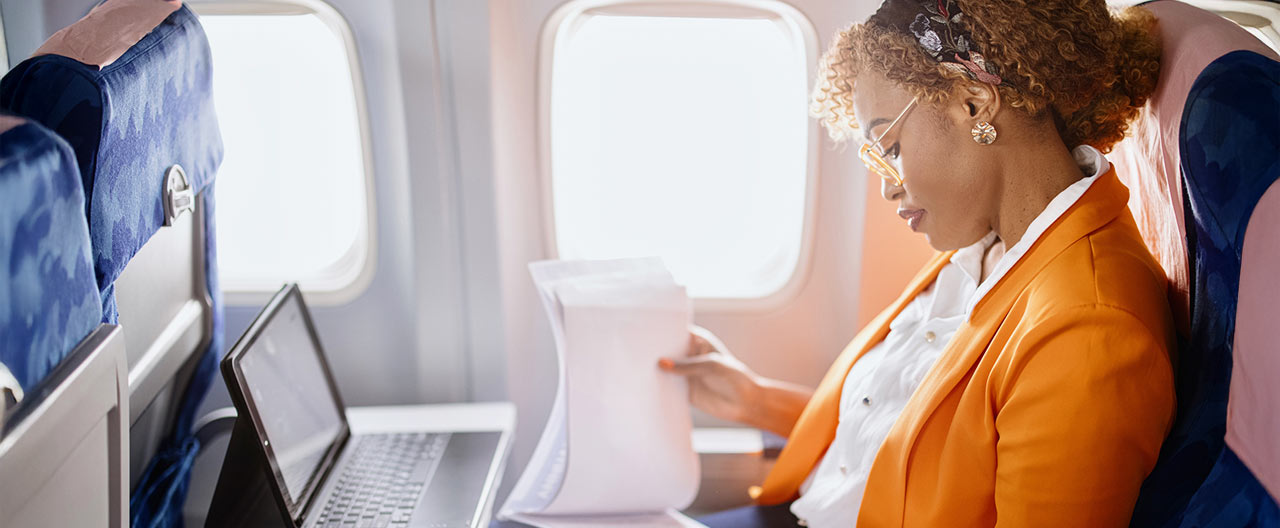 businesswoman on a plane
