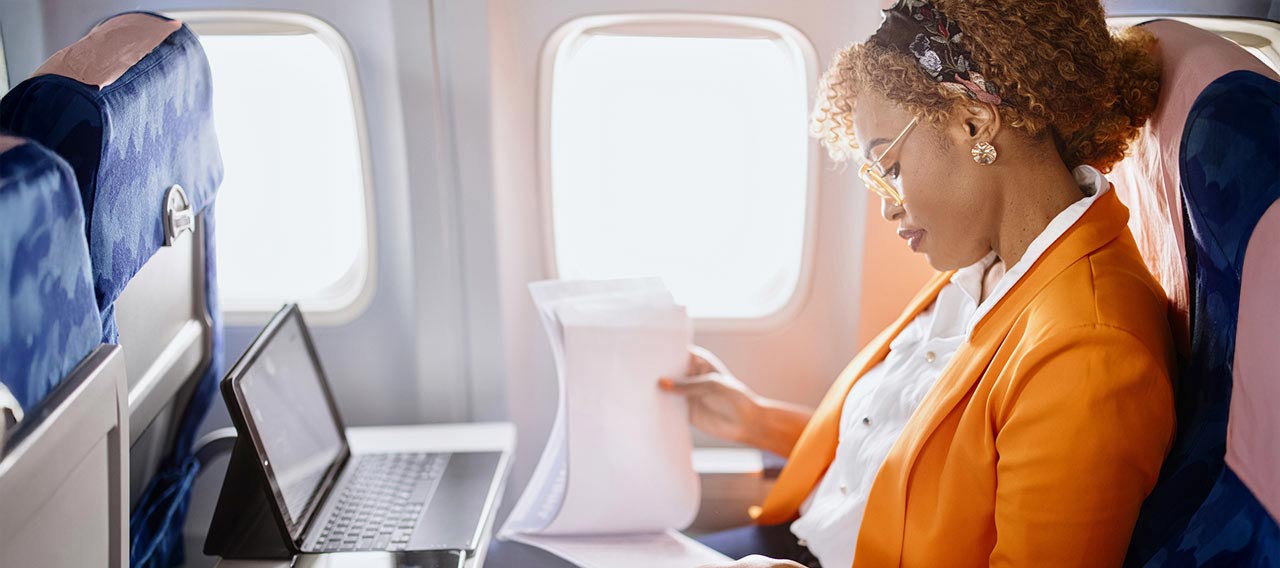 businesswoman on a plane